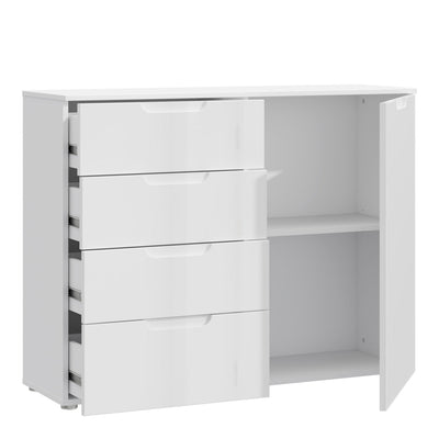 Sienna 4 Chest of Drawers 1 Door in White/White High Gloss – FTG, view 2