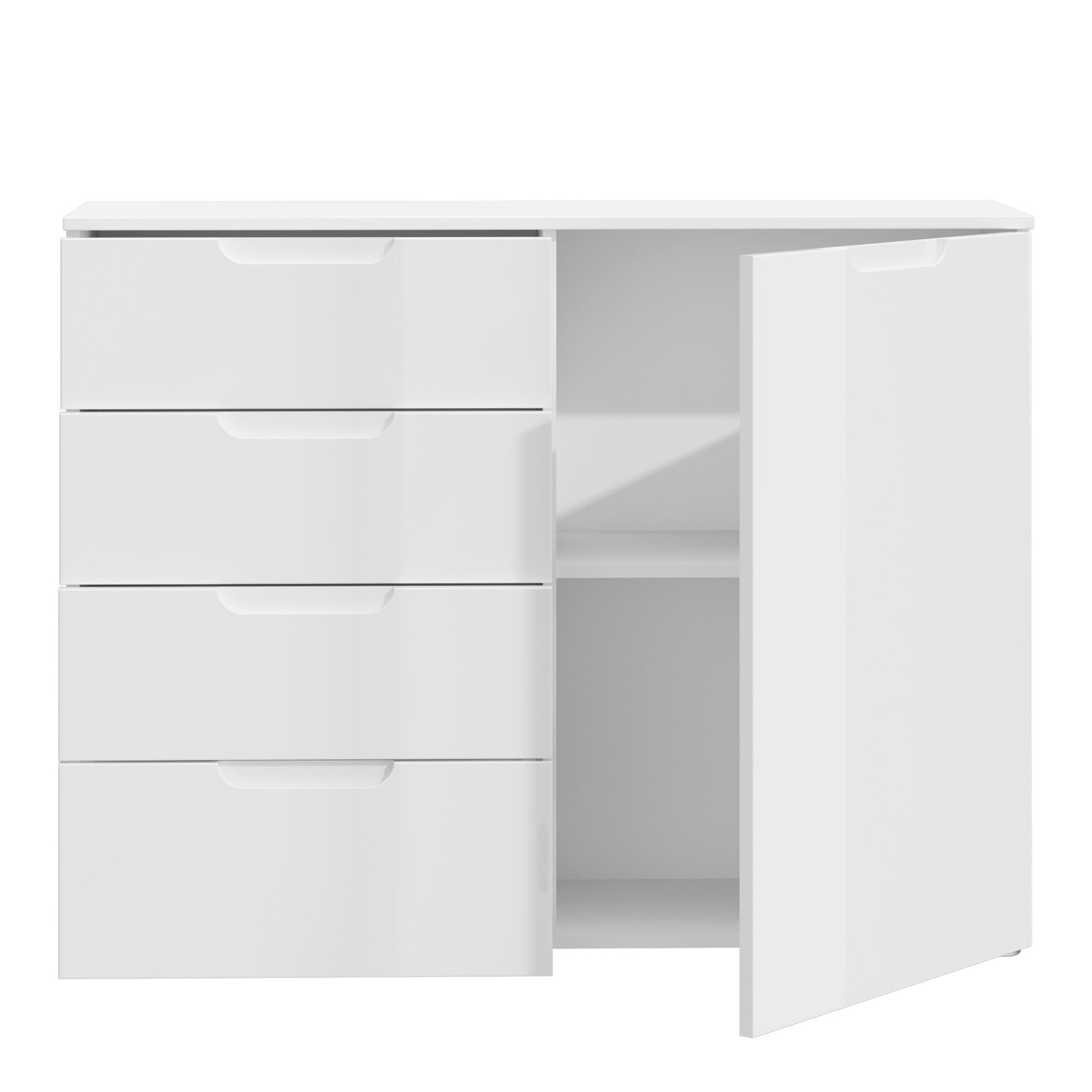 Sienna 4 Chest of Drawers 1 Door in White/White High Gloss – FTG, view 3