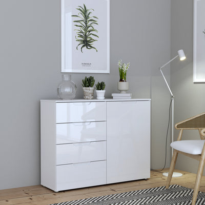 Sienna 4 Chest of Drawers 1 Door in White/White High Gloss – FTG, view 4