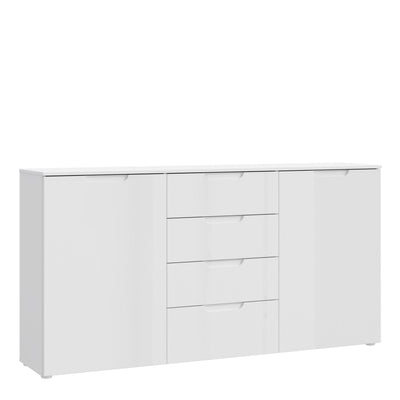 Sienna Wide Chest of 4 Drawers and 2 Doors in White/White High Gloss – FTG
