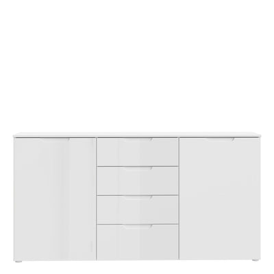 Sienna Wide Chest of 4 Drawers and 2 Doors in White/White High Gloss – FTG, view 2