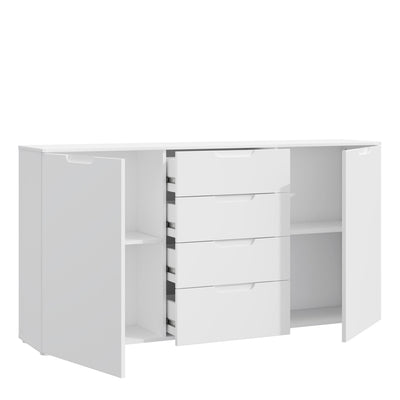 Sienna Wide Chest of 4 Drawers and 2 Doors in White/White High Gloss – FTG, view 3