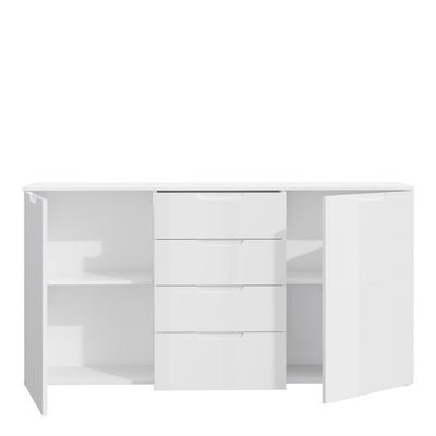 Sienna Wide Chest of 4 Drawers and 2 Doors in White/White High Gloss – FTG, view 4