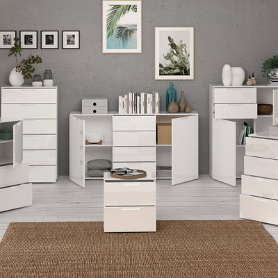 Sienna Wide Chest of 4 Drawers and 2 Doors in White/White High Gloss – FTG, view 7