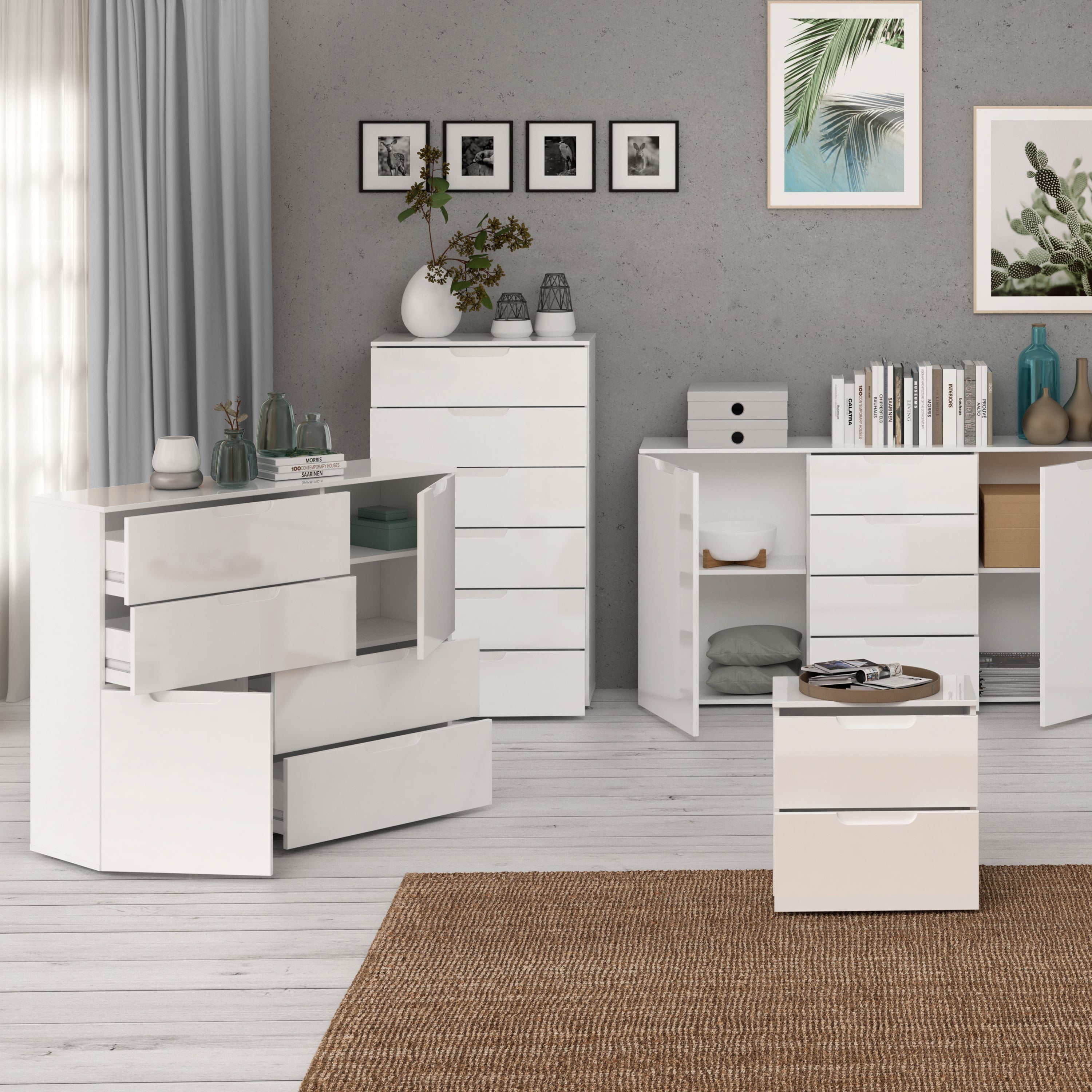 Sienna Abstract Chest of in White/White High Gloss – FTG, view 7