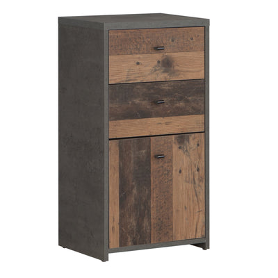 Best Chest Storage Cabinet 2 Drawers 1 Door in Concrete Optic Dark Grey/Old - Wood Vintage – FTG