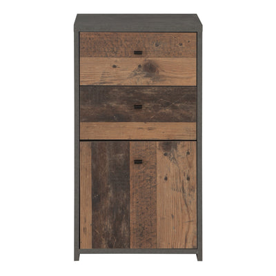 Best Chest Storage Cabinet 2 Drawers 1 Door in Concrete Optic Dark Grey/Old - Wood Vintage – FTG, view 2