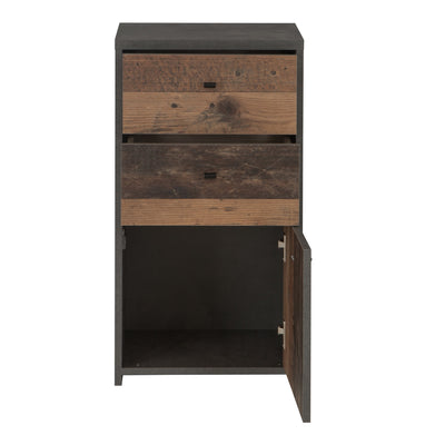 Best Chest Storage Cabinet 2 Drawers 1 Door in Concrete Optic Dark Grey/Old - Wood Vintage – FTG, view 4