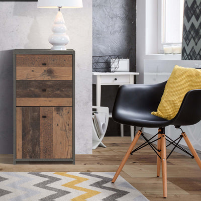 Best Chest Storage Cabinet 2 Drawers 1 Door in Concrete Optic Dark Grey/Old - Wood Vintage – FTG, view 5