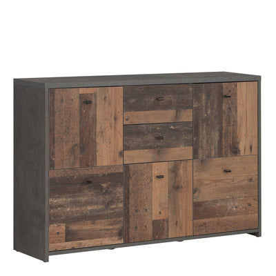 Best Chest Storage Cabinet with 2 Drawers and 5 Doors in Concrete Optic Dark Grey/Old - Wood Vintage – FTG