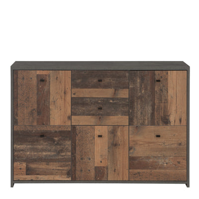 Best Chest Storage Cabinet with 2 Drawers and 5 Doors in Concrete Optic Dark Grey/Old - Wood Vintage – FTG, view 2