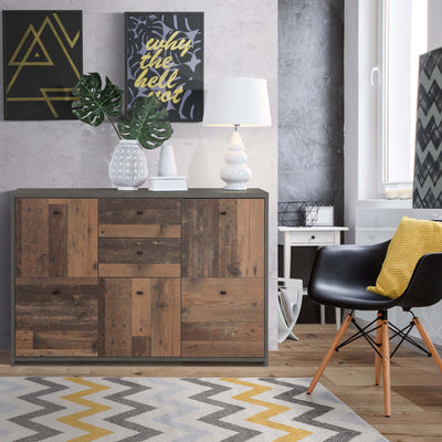 Best Chest Storage Cabinet with 2 Drawers and 5 Doors in Concrete Optic Dark Grey/Old - Wood Vintage – FTG, view 5