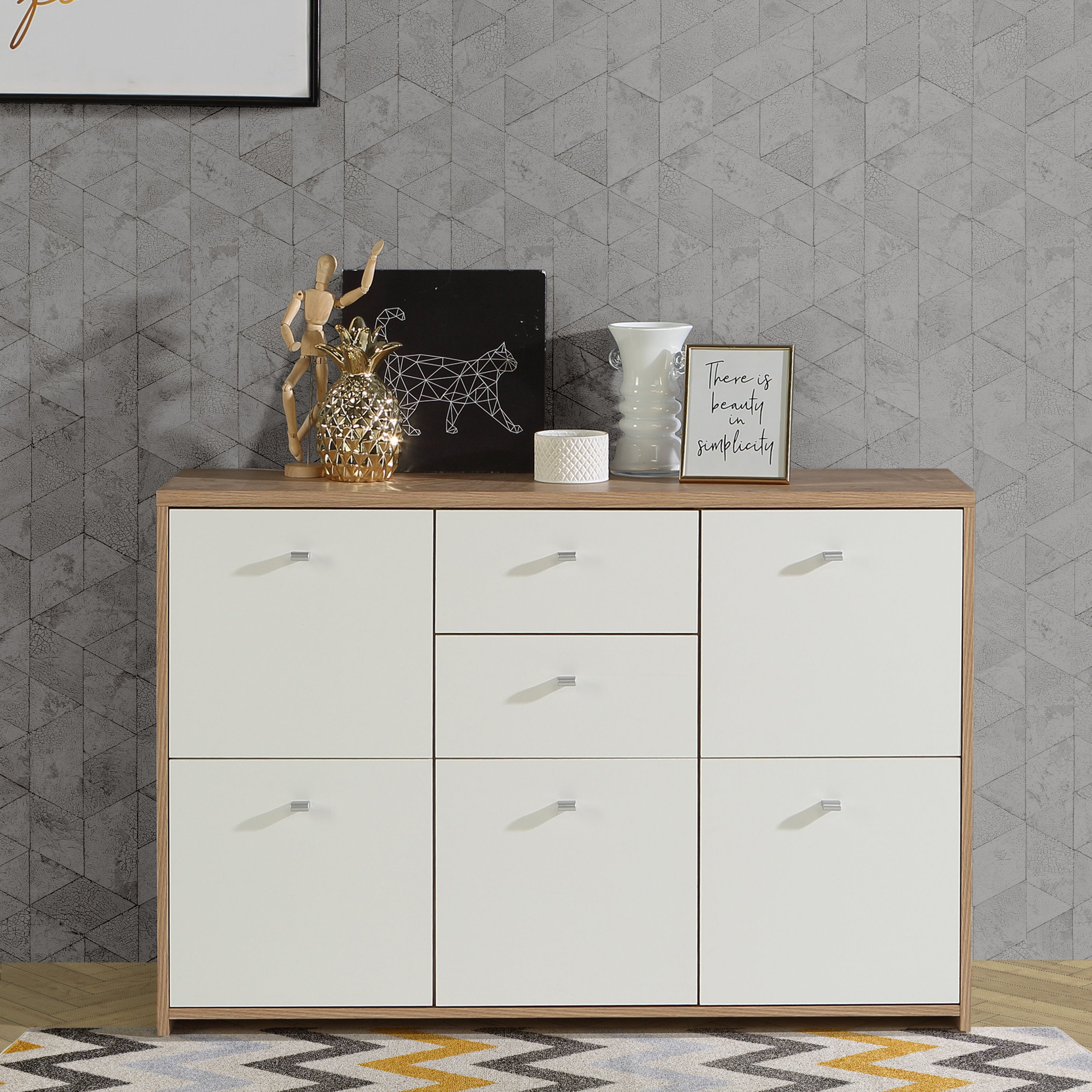 Best Chest Storage Cabinet with 2 Drawers and 5 Doors in Artisan Oak/White – FTG, view 7