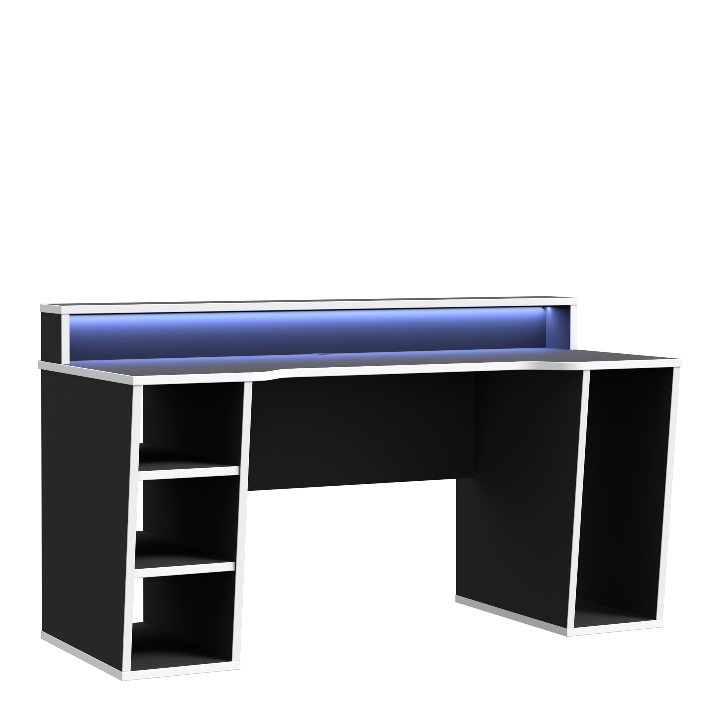 Tezaur Black Gaming Desk with White Trim and Colour Changing LED – FTG