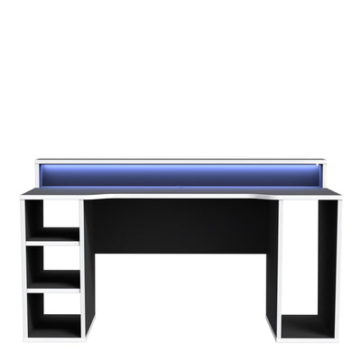 Tezaur Black Gaming Desk with White Trim and Colour Changing LED – FTG, view 2