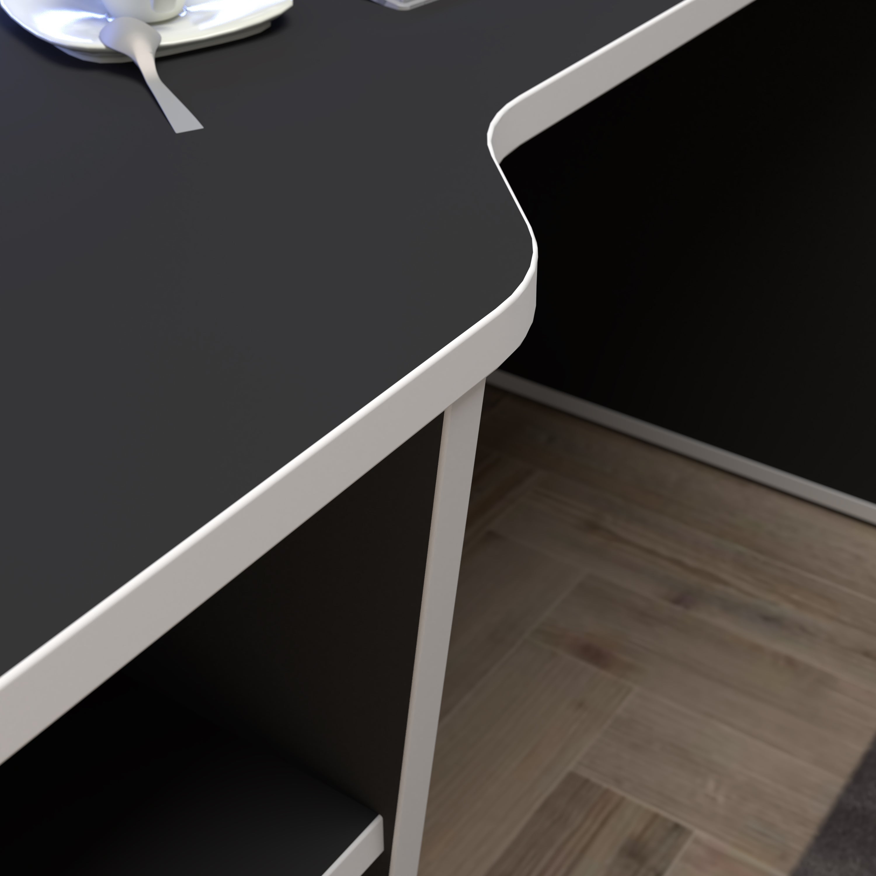 Tezaur Black Gaming Desk with White Trim and Colour Changing LED – FTG, view 5