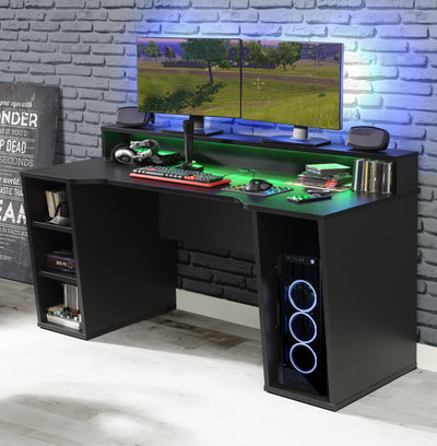 Tezaur Black Gaming Desk 2 Shelves with Colour Changing LED – FTG, view 3