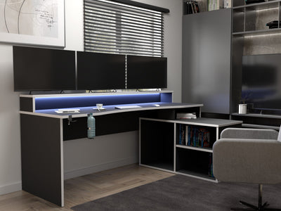 Tezaur Black Storage Gaming Desk 3 Shelves with Colour Changing LED – FTG, view 3