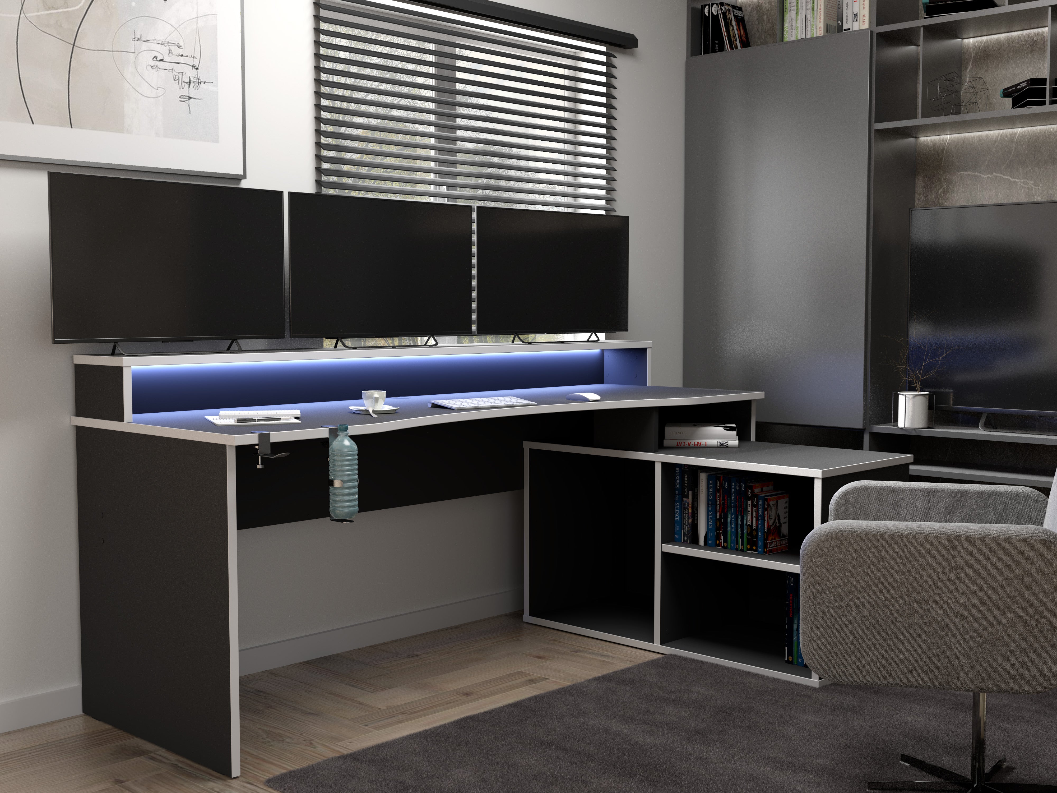 Tezaur Black Storage Gaming Desk 3 Shelves with Colour Changing LED – FTG, view 3