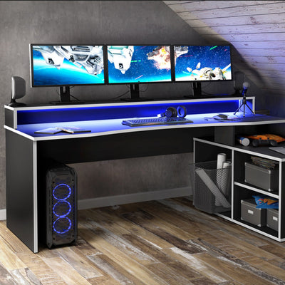 Tezaur Black Storage Gaming Desk 3 Shelves with Colour Changing LED – FTG, view 4