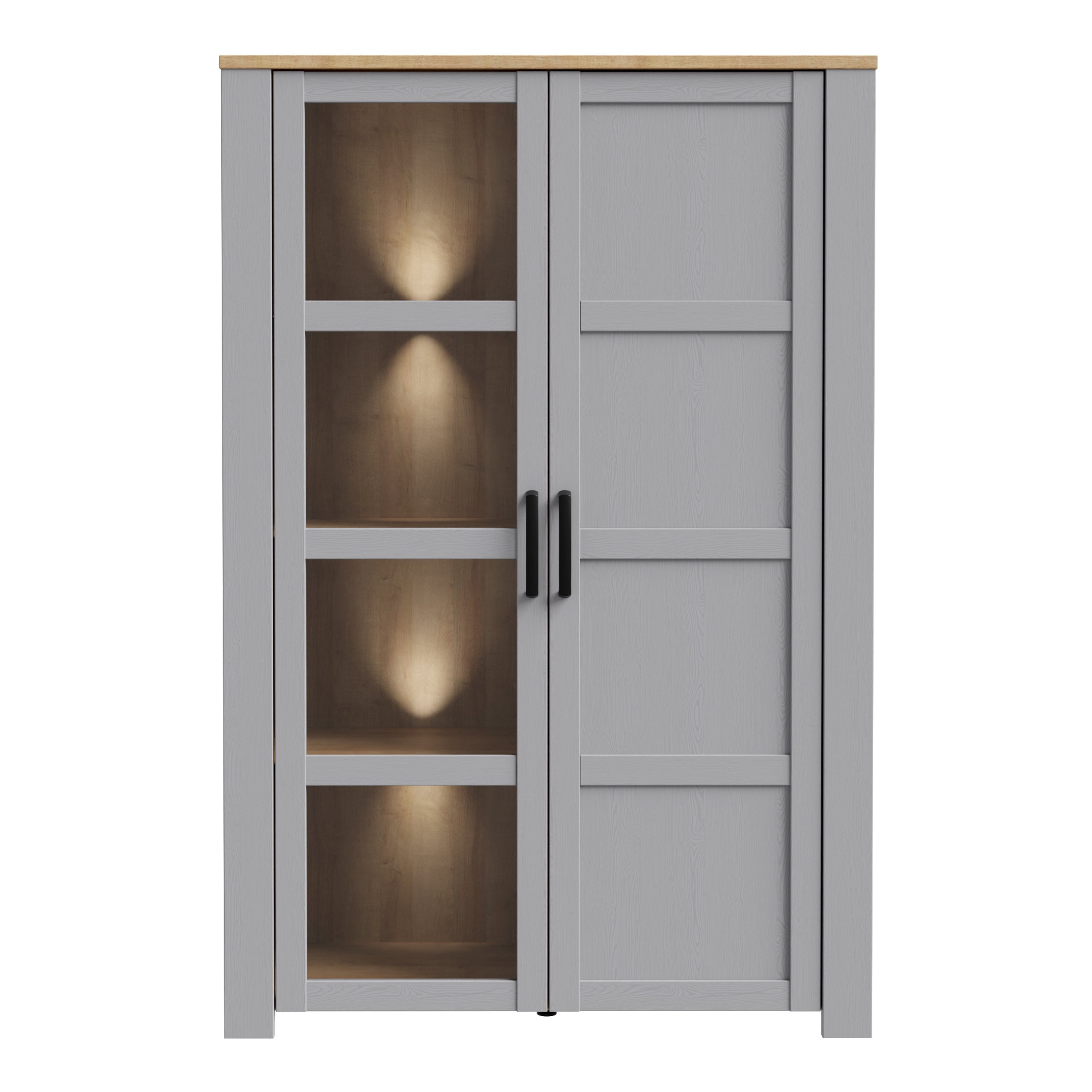 Bohol Display Cabinet inc. 2x LED Lights in Riviera Oak/Grey Oak – FTG, view 2