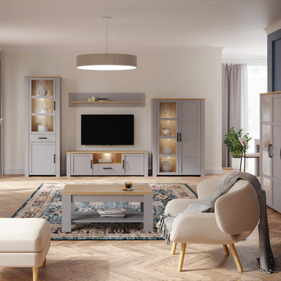 Bohol Display Cabinet inc. 2x LED Lights in Riviera Oak/Grey Oak – FTG, view 5