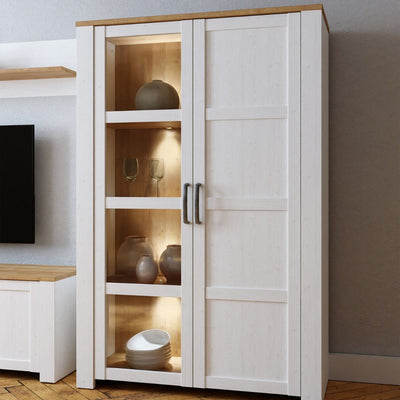 Bohol Display Cabinet inc. 2x LED Lights in Riviera Oak/White – FTG, view 2