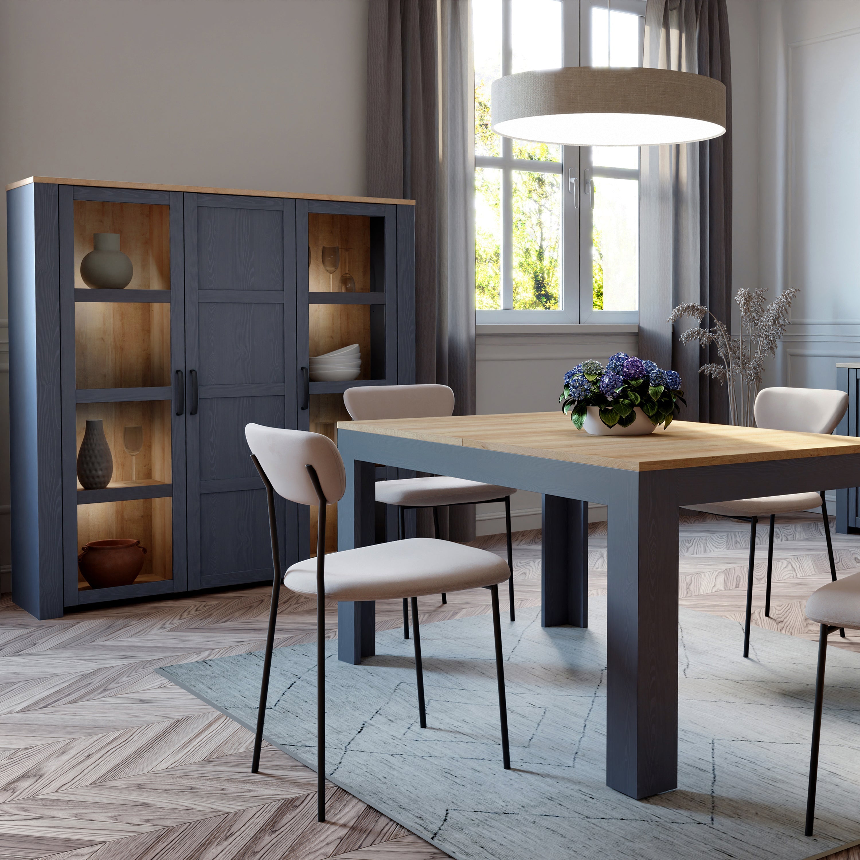 Bohol Large Display Cabinet inc. 4x LED Lights in Riviera Oak/Navy – FTG, view 5