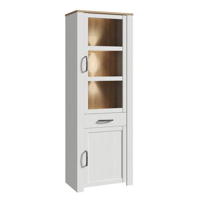 Bohol Narrow Display Cabinet inc. 2x LED Lights in Riviera Oak/White – FTG