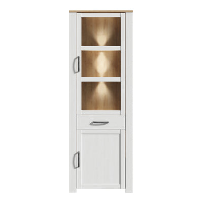 Bohol Narrow Display Cabinet inc. 2x LED Lights in Riviera Oak/White – FTG, view 2