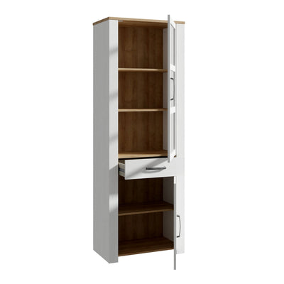 Bohol Narrow Display Cabinet inc. 2x LED Lights in Riviera Oak/White – FTG, view 4