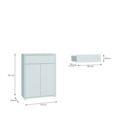 Alice Springs Shoe Cabinet with 2 Doors Push-to-Open & 1 Drawer Push-to-Open in Light Grey