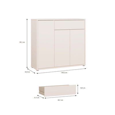 Alice Springs Shoe Cabinet with 3 Doors Push-to-Open & 1 Drawer Push-to-Open in Sand
