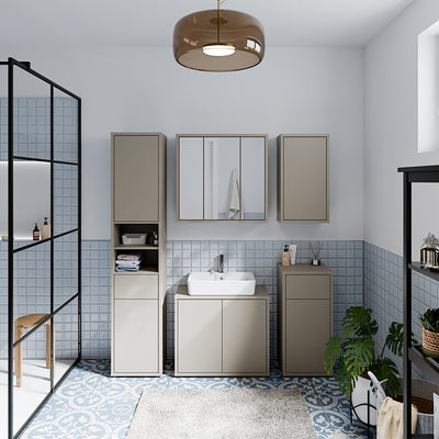 Alice Springs Hanging Mirror Cupboard with 3 Doors Push-to-Open in Taupe