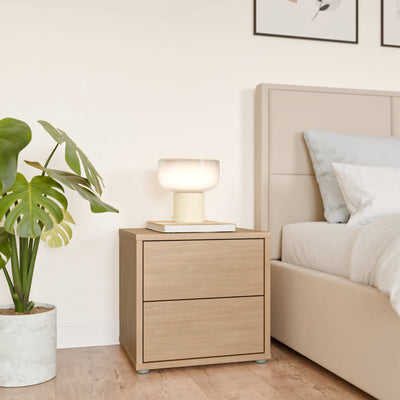 Alice Springs Low Bedside Cabinet with 2 Drawers Push-to-Open in Elegancia Oak
