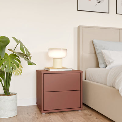 Alice Springs Low Bedside Cabinet with 2 Drawers Push-to-Open in Terracotta