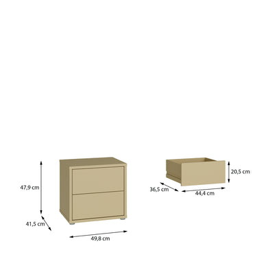 Alice Springs Low Bedside Cabinet with 2 Drawers Push-to-Open in Butter Yellow