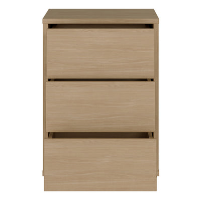 Alice Springs Bedside Cabinet with 3 Drawers Push-to-Open in Elegancia Oak
