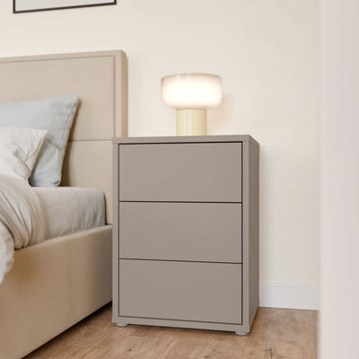 Alice Springs Bedside Cabinet with 3 Drawers Push-to-Open in Taupe