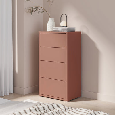 Alice Springs Tall 4 Drawer Chest with Push-to-Open Drawers in Terracotta