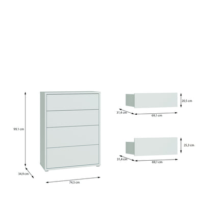 Alice Springs 4 Drawer Chest with Push-to-Open Drawers in Light Grey