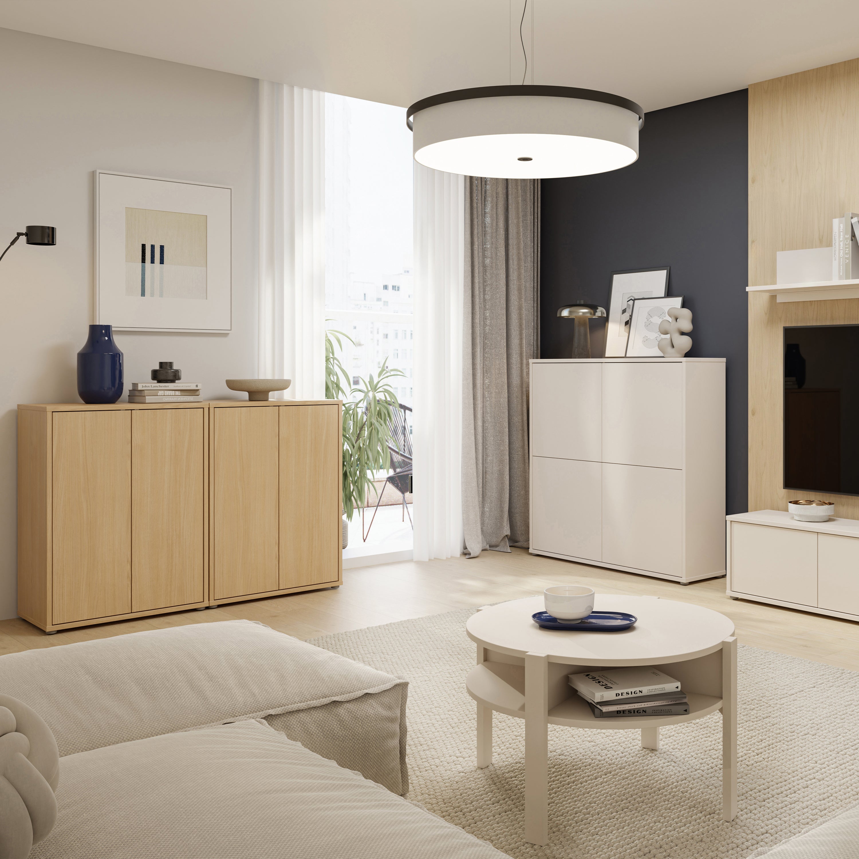 Alice Springs Tall 2 Door Cupboard with Push-to-Open Doors in Elegancia Oak