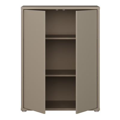 Alice Springs Tall 2 Door Cupboard with Push-to-Open Doors in Taupe