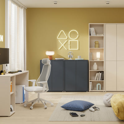 Alice Springs Tall 2 Door Cupboard with Push-to-Open Doors in Night Blue
