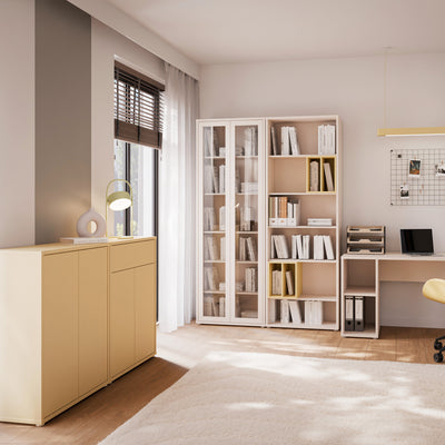 Alice Springs Tall 2 Door Cupboard with Push-to-Open Doors in Butter Yellow