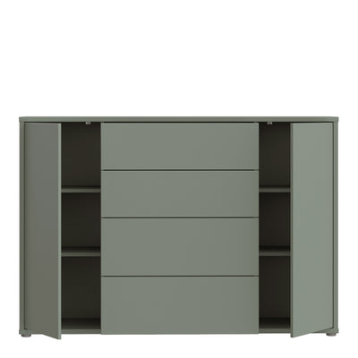 Alice Springs Wide Sideboard with 4 Drawers & 2 Doors with Push-to-Open in Sage Green