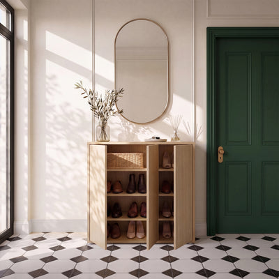 Alice Springs Shoe Cabinet with 3 Doors Push-to-Open in Elegancia Oak