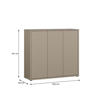 Alice Springs Shoe Cabinet with 3 Doors Push-to-Open in Taupe