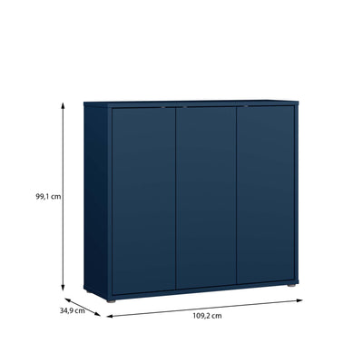 Alice Springs Shoe Cabinet with 3 Doors Push-to-Open in Night Blue