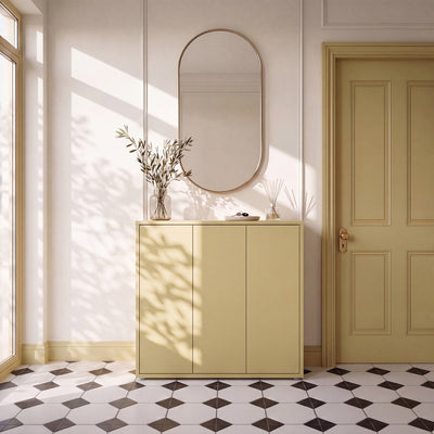 Alice Springs Shoe Cabinet with 3 Doors Push-to-Open in Butter Yellow